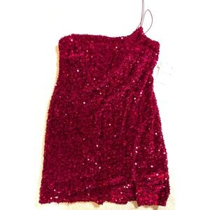 Midnight Doll Magenta Sequin Mini Dress Spaghetti Strap Junior Formal  Size 16